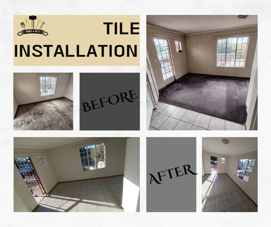 Room tile installation before and after